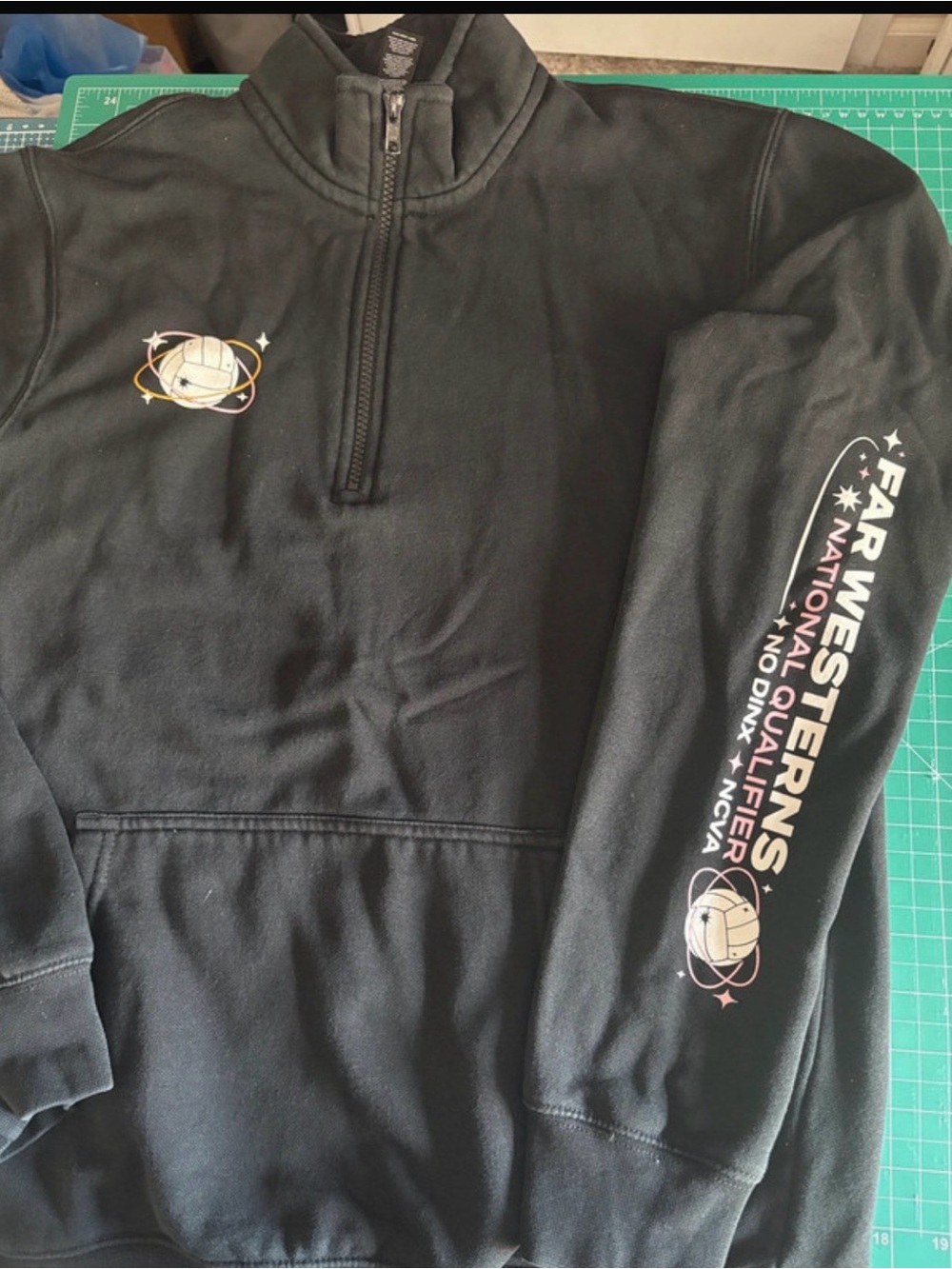 District Black Half-Zip Sweatshirt with Space Globe Volleyball Graphics (v)